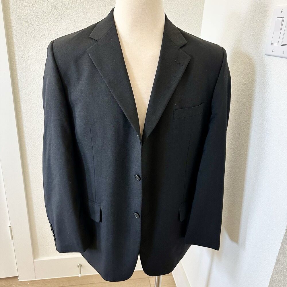 Versini Men Black Worsted Wool Suit Coat Jacket Blazer 43R 3 Button Lined